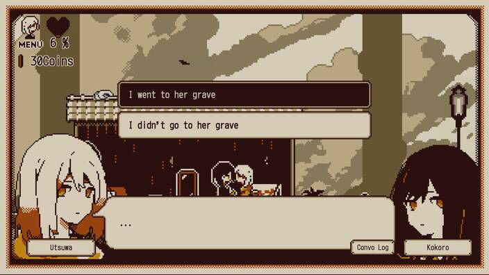 Screenshot showing Kokoro asking Utsuwa if she visited the Doctor&rsquo;s grave