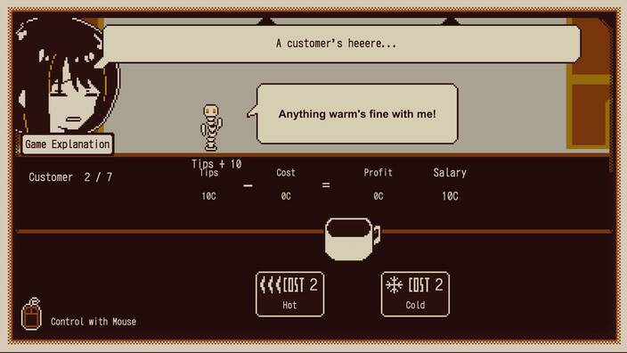 Screenshot showing the coffee shop minigame