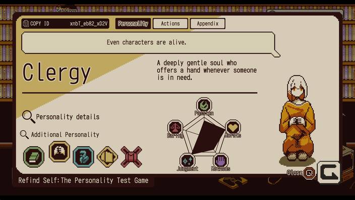 Screenshot showing my first Additional Personality: Clergy