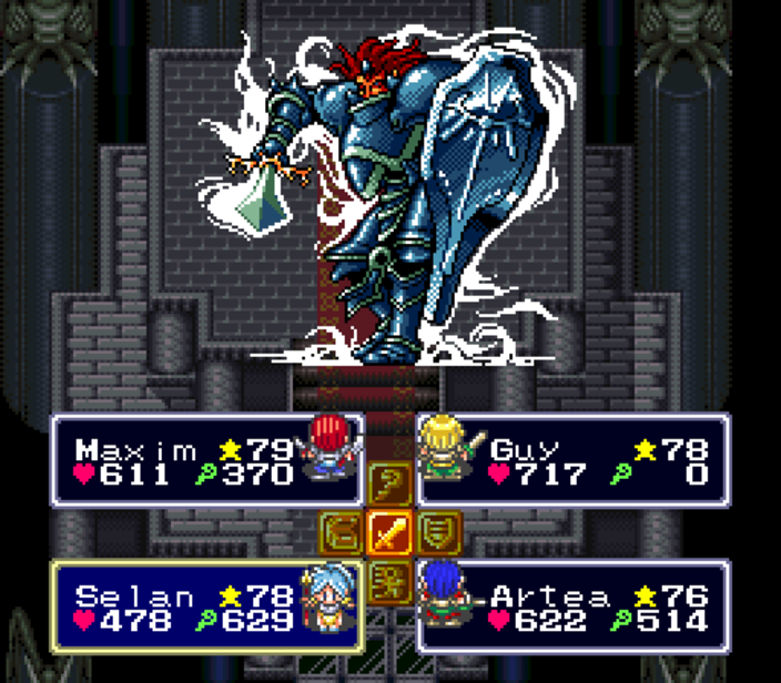 Screenshot showing the prologue battle with the Sinistral of Destruction, Gades