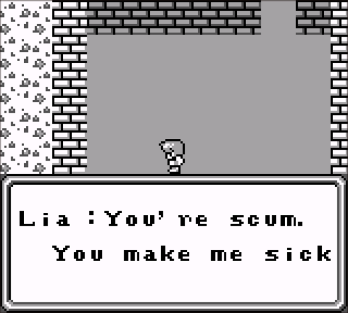 Screenshot showing some dialogue from the game. It reads: You&rsquo;re scum. You make me sick