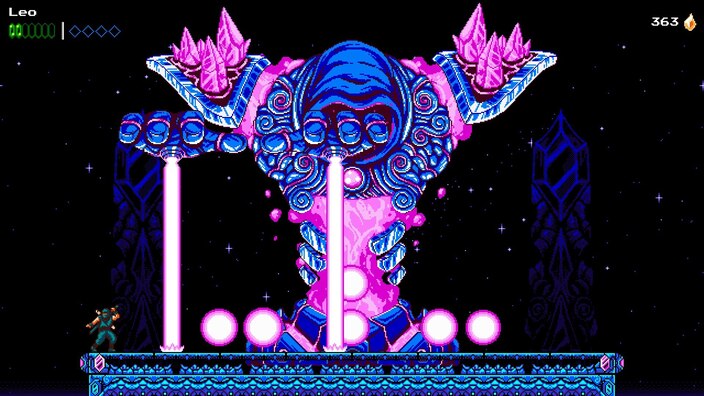 Boss battle with a huge enemy and lots of lasers