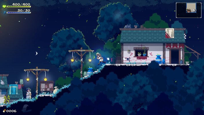 Momo walking around Koho village under the moonlight