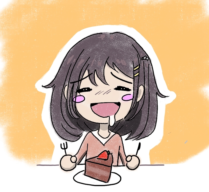 Fanart of Mako ready to enjoy a slice of cake